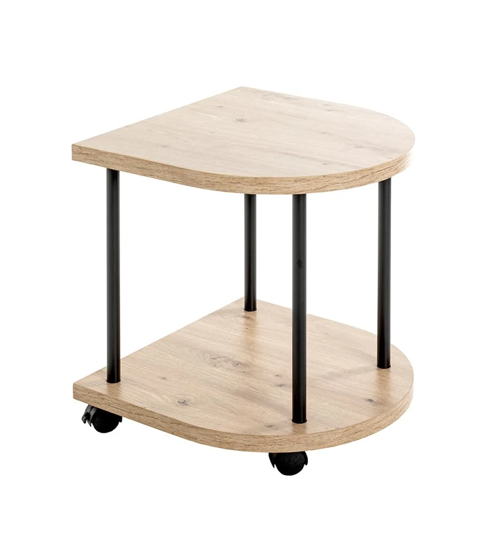 HAKU Möbel Side table on castors, light oak, black, MDF, Metal - Dim.: W 40 x H 45 x D 40 cm, Style: Modern