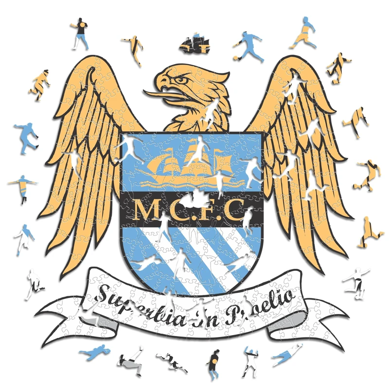 Iconic Puzzles - Manchester City Retro-Logo, 100% eco-sustainable wooden puzzle with official license, size L, 500 pieces