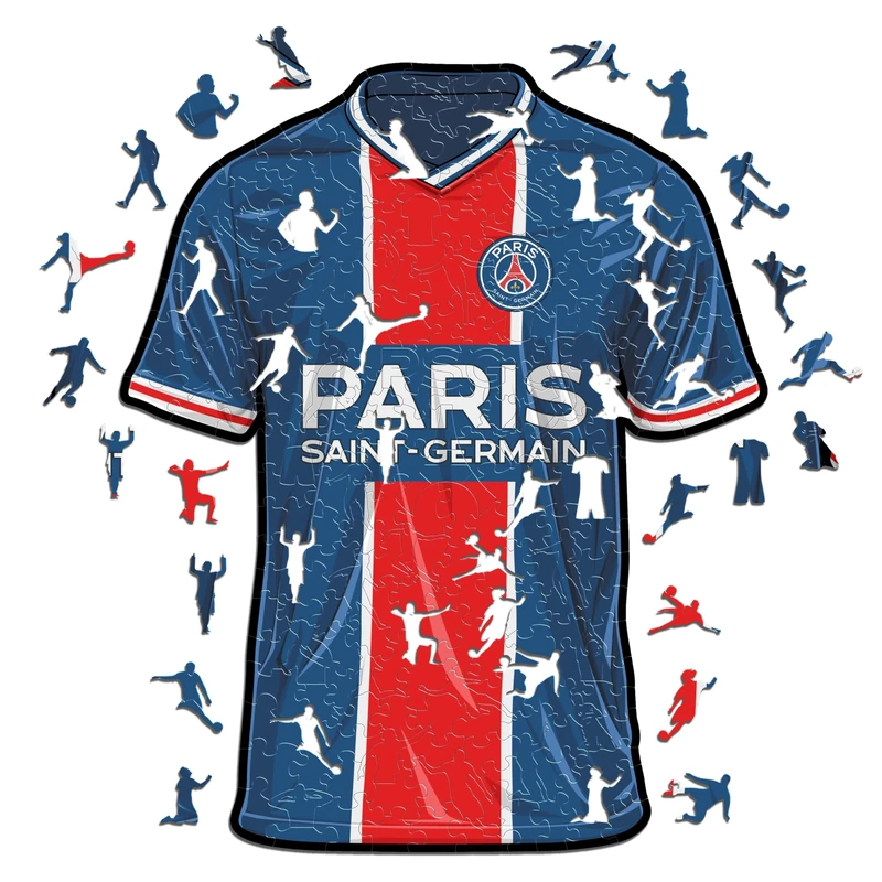 Iconic Puzzles - PSG Jersey, 100% eco-sustainable wooden puzzle with official license,Size L, 500 Pcs