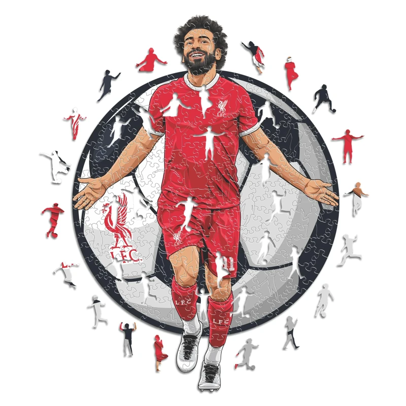 Iconic Puzzles - Mohammed Salah, Liverpool, 100% eco-sustainable wooden puzzle with official license, size L, 500 pieces, jigsaw for children and adults