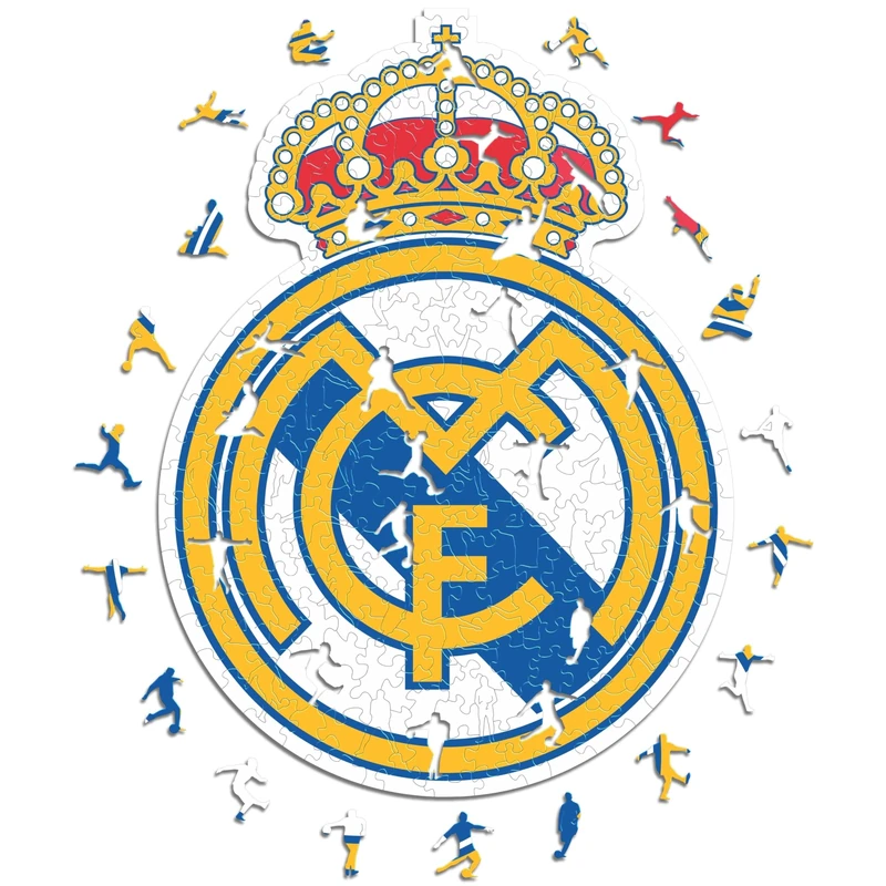 Iconic Puzzles, Real Madrid Logo, 100% eco-sustainable wooden puzzle with official license,Size M, 270 Pcs