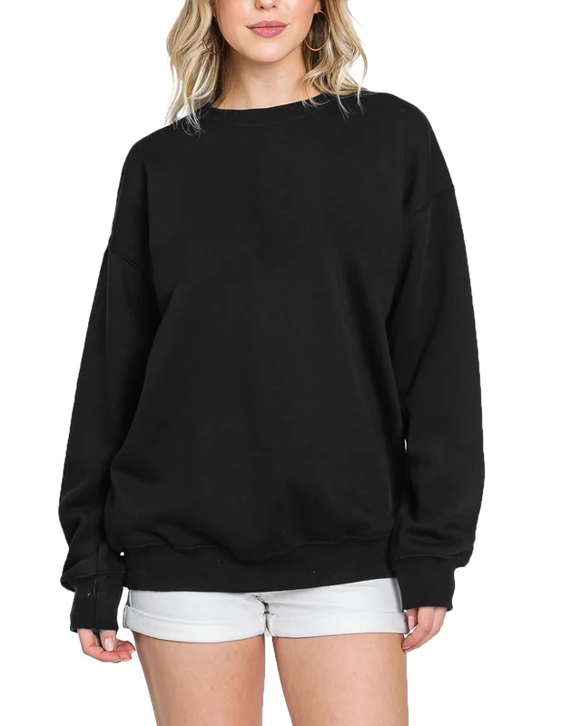 Urban Look Womens Loose Fit California and Los Angeles Fleece Sweatshirts, Solid Black, Medium