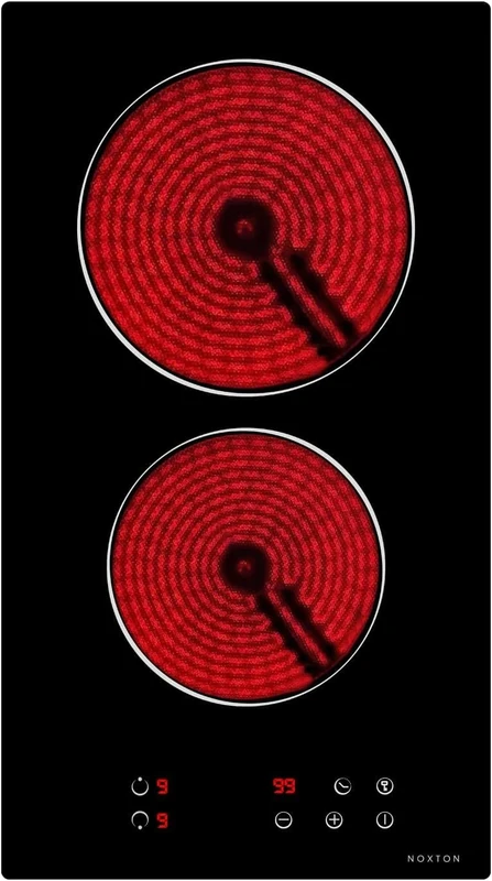 Noxton Ceramic Hobs, 2 Ring Ceramic Hob 30cm Electric Hobs, Glass Panel Cooktop Sensor Controls, Up to 99min Timer 3000W