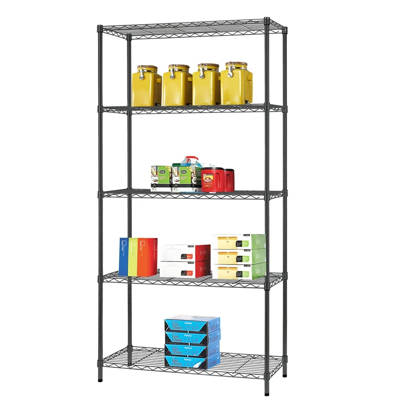 BestOffice 5 Tier Adjustable Wire Shelving Unit,Commercial Metal Shelf with Strong Steel for Restaurant Garage Pantry Kitchen Garage,Black