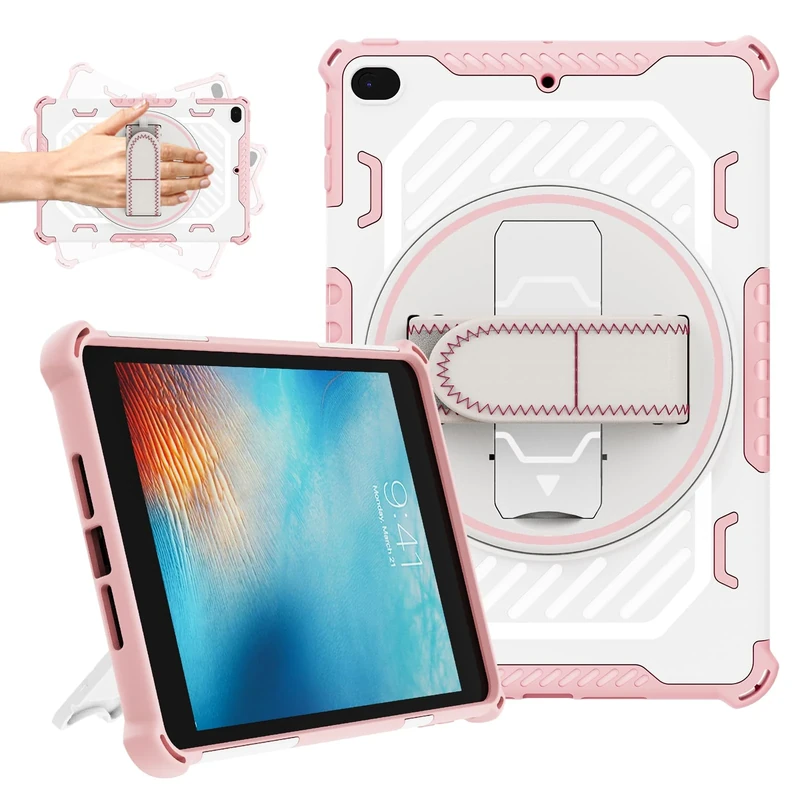 ROISKIN for iPad Mini 5/4 Case: Shockproof Protective Cover with Rotating Kickstand/Hand Strap for iPad Kids Boys Girls (Pink)
