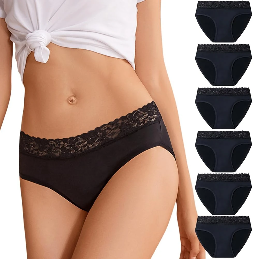flintronic Cotton Underwear Women Lace, 6 Pack Women's Underwear, Soft and Stretchy Ladies Knickers, Ladies Briefs Hipster Panties Soft Multipack (Black M)