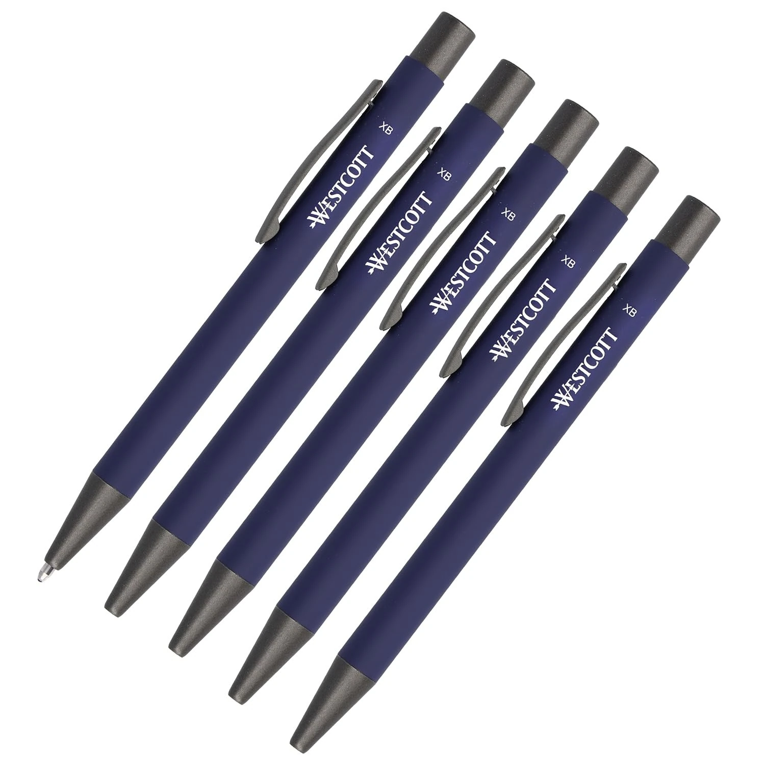 Westcott PRIMESOFT ballpoint pen 5 pieces Blue | Set of 5 premium aluminium ballpoint pens | waterproof blue ink | line width XB 1.4 mm | E-745005 00