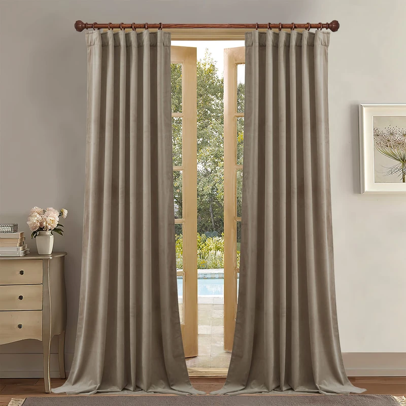 StangH Soft Velvet Curtains 102 inches Long- Room Darkening Energy Efficient Thick Curtains Privacy for Living Room, Elegant Luxury Window Treatment for Nursery, Camel Beige, W52 x L102, 2 Panels