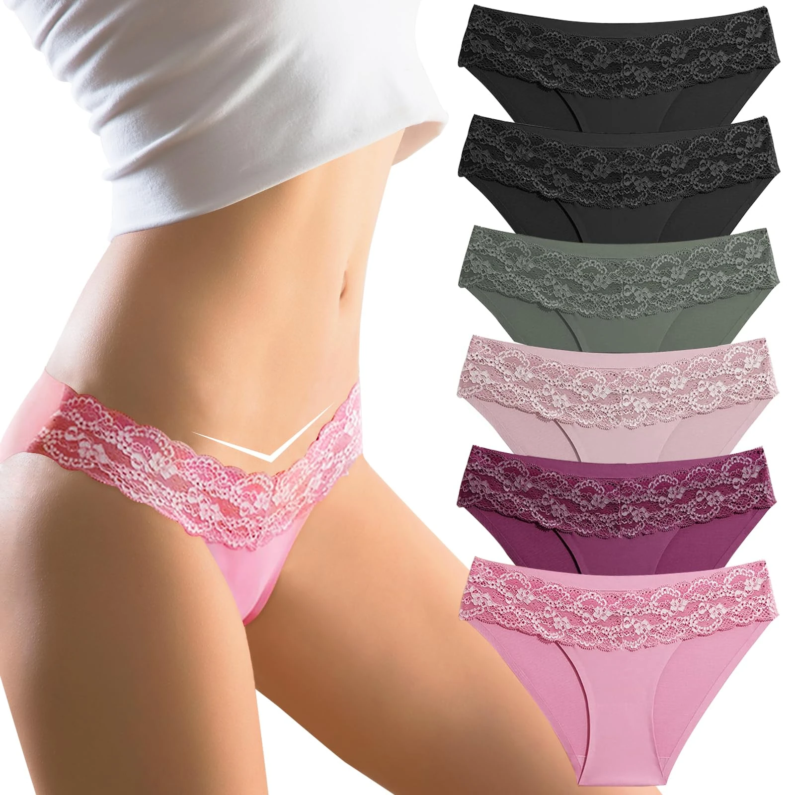 flintronic Seamless Knickers for Women, 6 Pack Invisible Silky Breathable Briefs, Sexy Lace Underwear for Women, Womens Multipack Lace Full Knickers（Multicolor M）