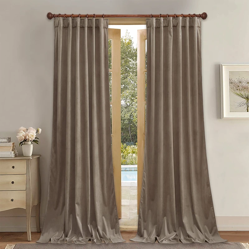 StangH Taupe Velvet Blackout Window Curtains Room Darkening Heat & Cold Blocking for Living Room Thick Warming Back Tab Privacy Protect Drapes for Bedroom/Hallway/Nursery, W52 x L102, 2 Panels Set