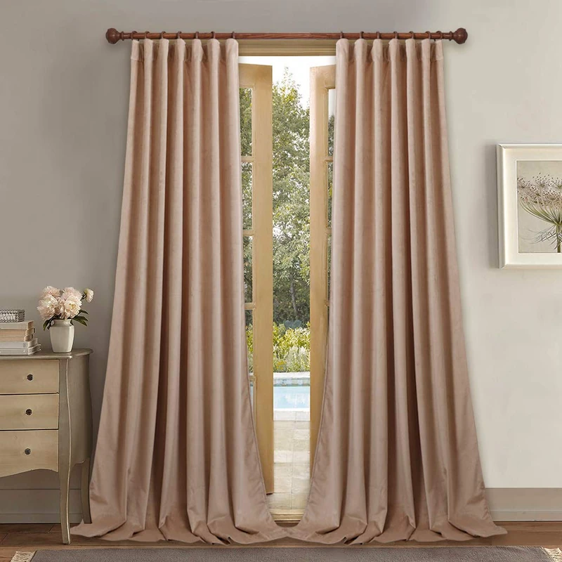 StangH 102 inches Long Velvet Curtains Light Blocking for Bedroom, Beige Blush Soft Curtains Privacy Assured Elegant Home Decor Back Tab for Sliding Door/Patio, W52 x L102, 2 Panels