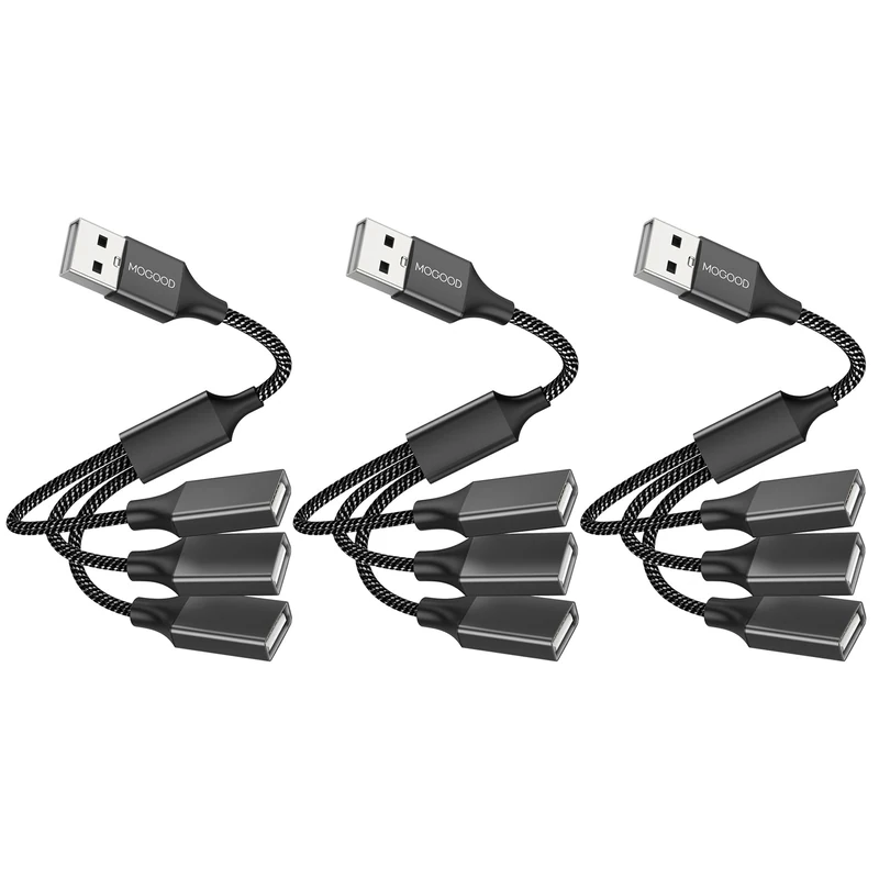 MOGOOD 3 in 1 USB Splitter Adapter, 1 Male to 3 Female USB 2.0, Multiport for Charging/Data Transfer/Laptop/Mac