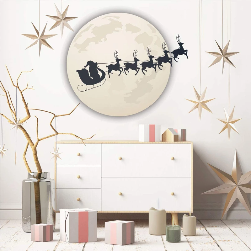 Ambiance Sticker Christmas Merry Christmas Self-Adhesive Stickers Christmas Decoration for Bedroom and Living Room Santa in The Moonlight – H70 x W75 cm - Image 1