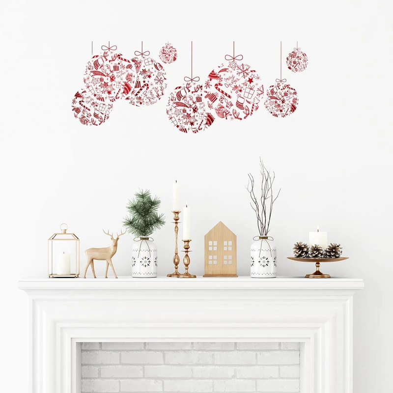Ambiance Sticker Christmas Merry Christmas Stickers Adhesive Christmas Decoration Parties for Bedroom and Living Room Christmas Baubles Red – H100 x L120 cm - Image 1