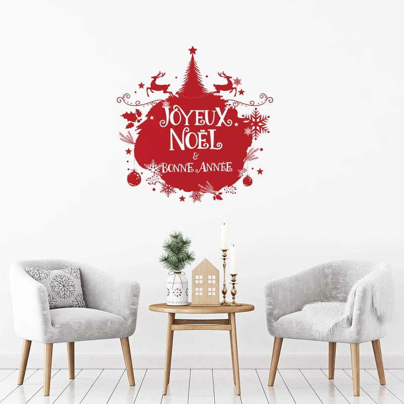 Ambiance Sticker Christmas Merry Christmas Stickers Stickers Christmas Decoration Parties for Bedroom and Living Room Christmas Bauble Merry Christmas and Happy New Year – H80 x L80 cm - Image 1