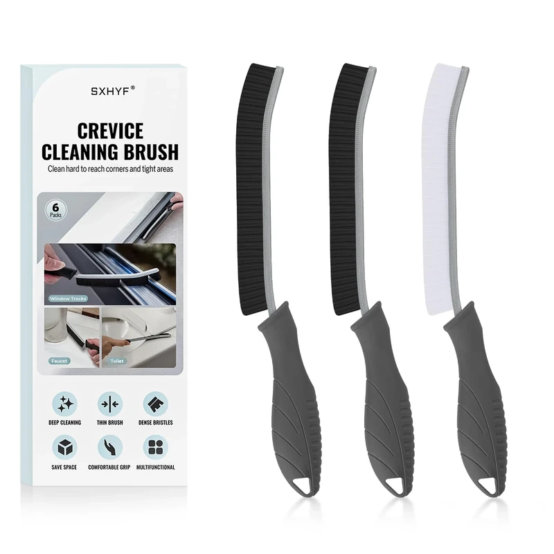SXhyf Cleaning Brush - Hard Bristle Crevice Cleaning Brush, Multifunctional Gap Cleaning Scrub Brush, Cleaning Tools for Household Use, Home, Kitchen, Bathroom, Window, Vehicle (Grey Handles)