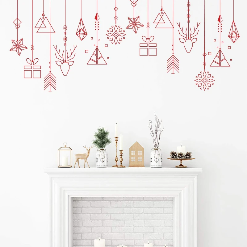 Ambiance Sticker Christmas Merry Christmas Stickers Adhesive Christmas Decoration Parties for Bedroom and Living Room Christmas Garland Red – H70 x L175 cm