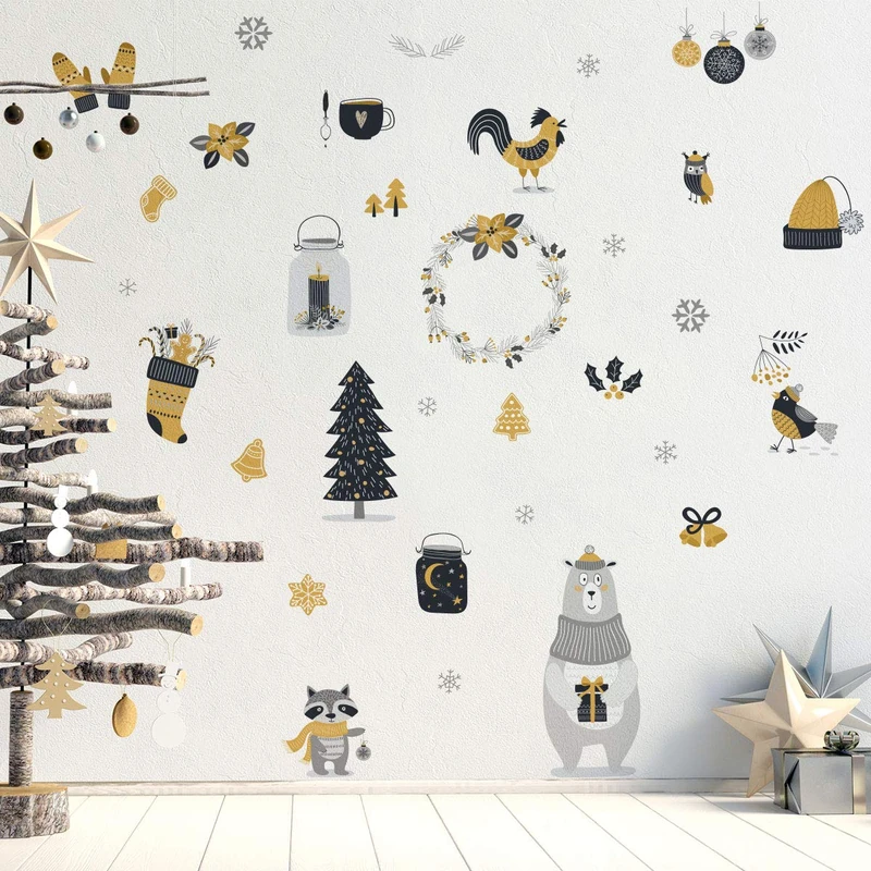 Ambiance Sticker Christmas Merry Christmas Stickers Adhesive Christmas Decoration Parties for Bedroom and Living Room Scandinavian Animals – H100 x L135 cm - Image 1