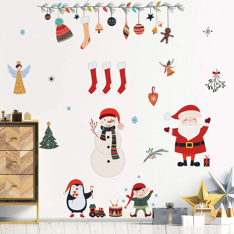 Ambiance Sticker Christmas Merry Christmas Stickers Christmas Decoration for Bedroom and Living Room Santa Claus and Christmas Elements - H120 x L160 cm - Image 1