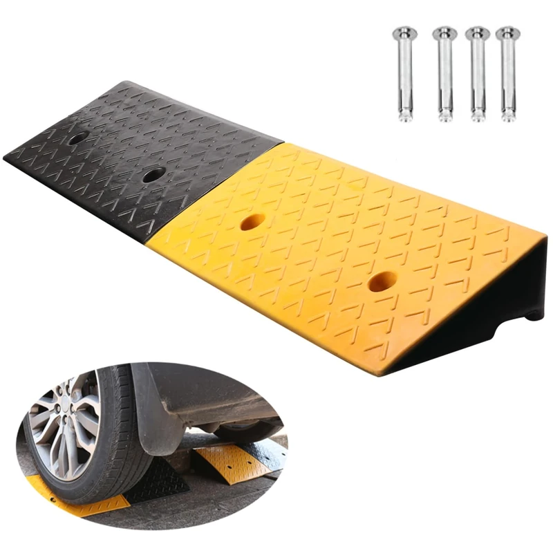 Nisorpa 5" Rubber Curb Ramps 10 Ton Heavy Duty Loading Driveway Ramps with 4 Expansion Screws, Wheelchair Threshold Non-Slip Ramp for Trucks Cars Motorhome Forklifts, 39.3x11.8x5 Inch (Black+Yellow)