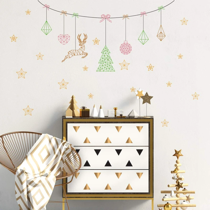 Ambiance Sticker Christmas Merry Christmas Stickers Adhesive Stickers Christmas Decoration Parties for Bedroom and Living Room Christmas Garland Origami – H110 x L210 cm - Image 1