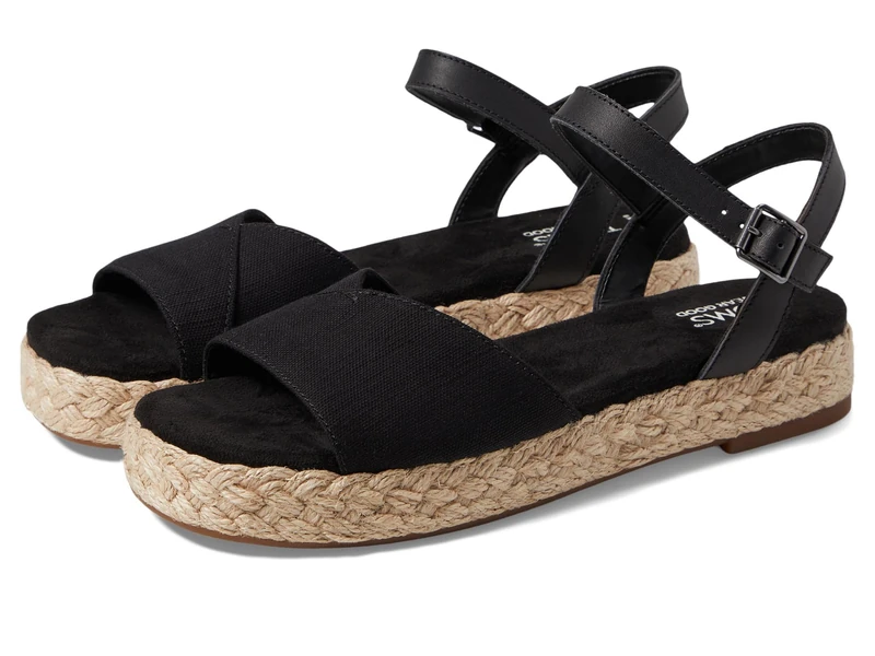 TOMS Women's Abby Sandal, Black Slubby Woven/Leather, 4.5 UK