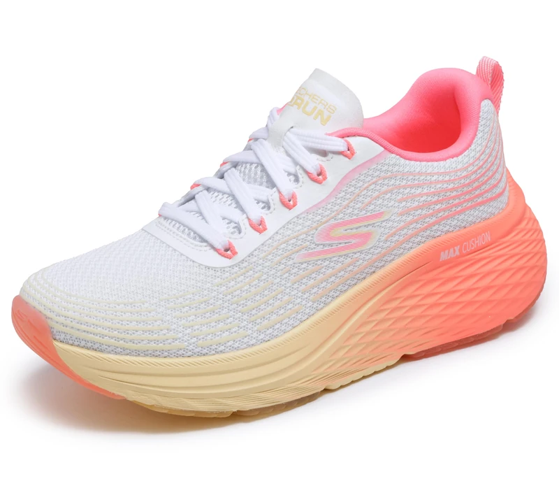 Skechers Athletic Mesh Lace Up W Ombre Print Walking Shoes White/Pink 3 UK