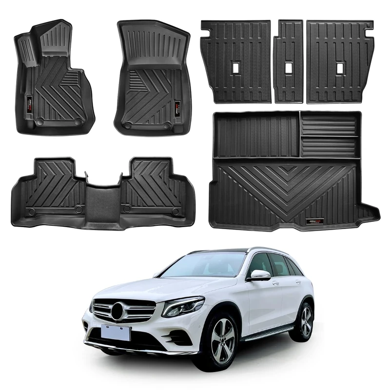 Jdeymat Floor Mats Cargo Liner and Rear Seat Backrest Mat Compatible for 2016 2017 2018 2019 2020 2021 2022 Mercedes Benz GLC Accessories All Weather Rubber Protector Mat (Set of 7 Mats)