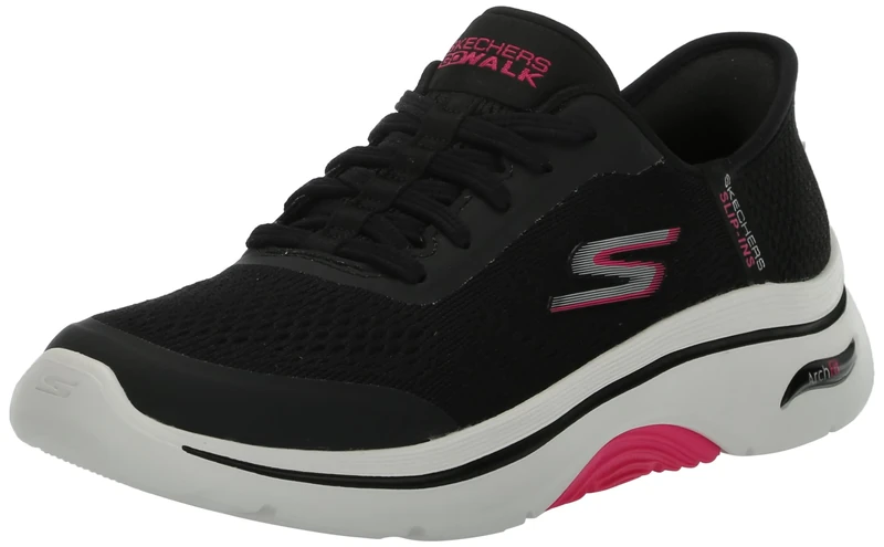Skechers Women's Go Walk Arch Fit 2.0 Valencia Hands Free Slip-ins Sneaker, Black/Hot Pink, 8.5
