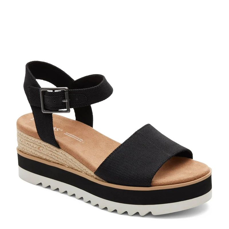 TOMS Women's Diana Sandal, Black Wide Width Heavy Canvas, 5