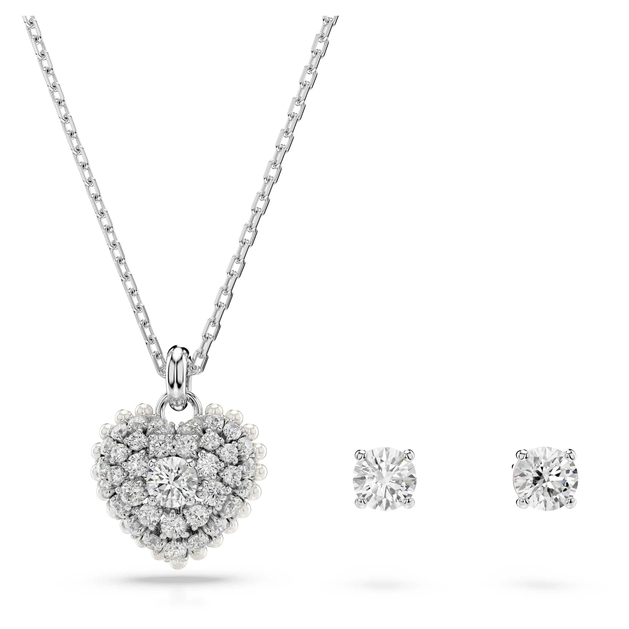 Swarovski Hyperbola set, Heart, White, Rhodium plated