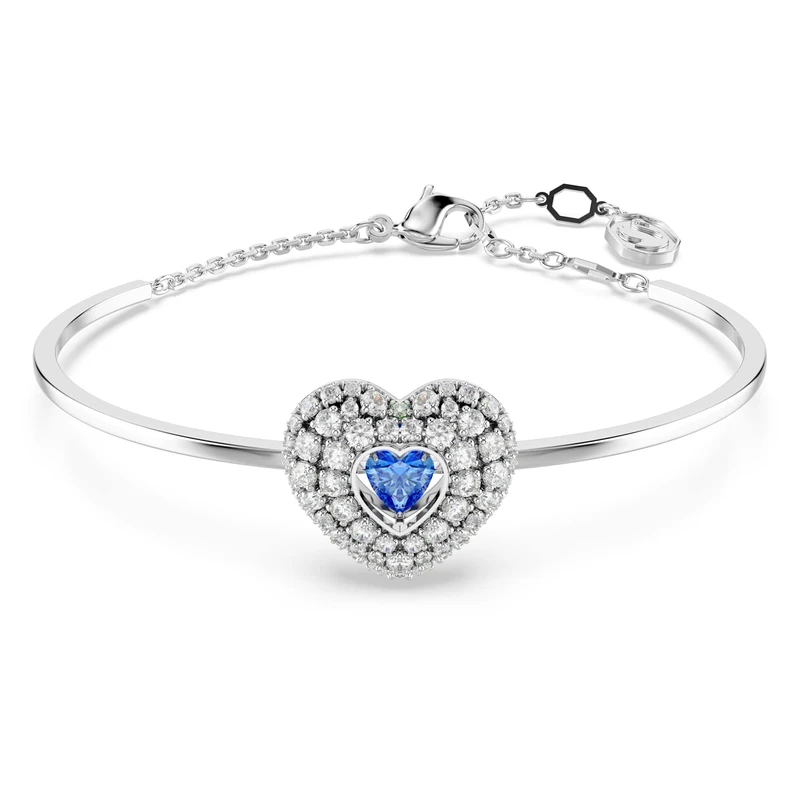 Swarovski Hyperbola bangle, Heart, Blue, Rhodium plated