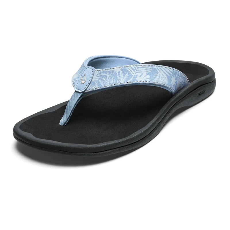 OLUKAI Ohana Women's Beach Sandals, Water Resistant Flip Flops, Arch Support & Comfort Fit, Lightweight & Durable, Enhanced Grip & Traction, Pale Blue/Black, 8 UK