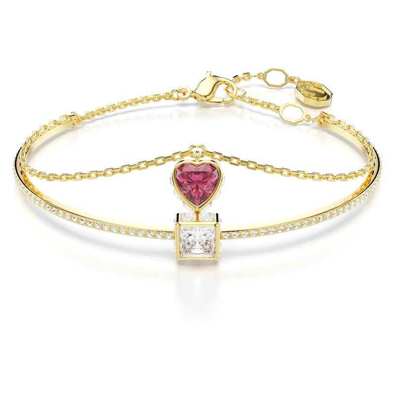 Swarovski Chroma bangle, Heart, Red, Gold-tone plated