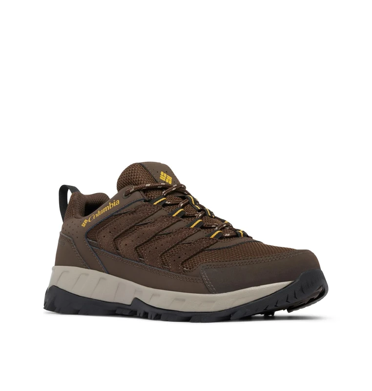 Columbia Men's Strata Trail Low Waterproof Hiking Shoe, Cordovan/Golden Yellow, 15 Wide