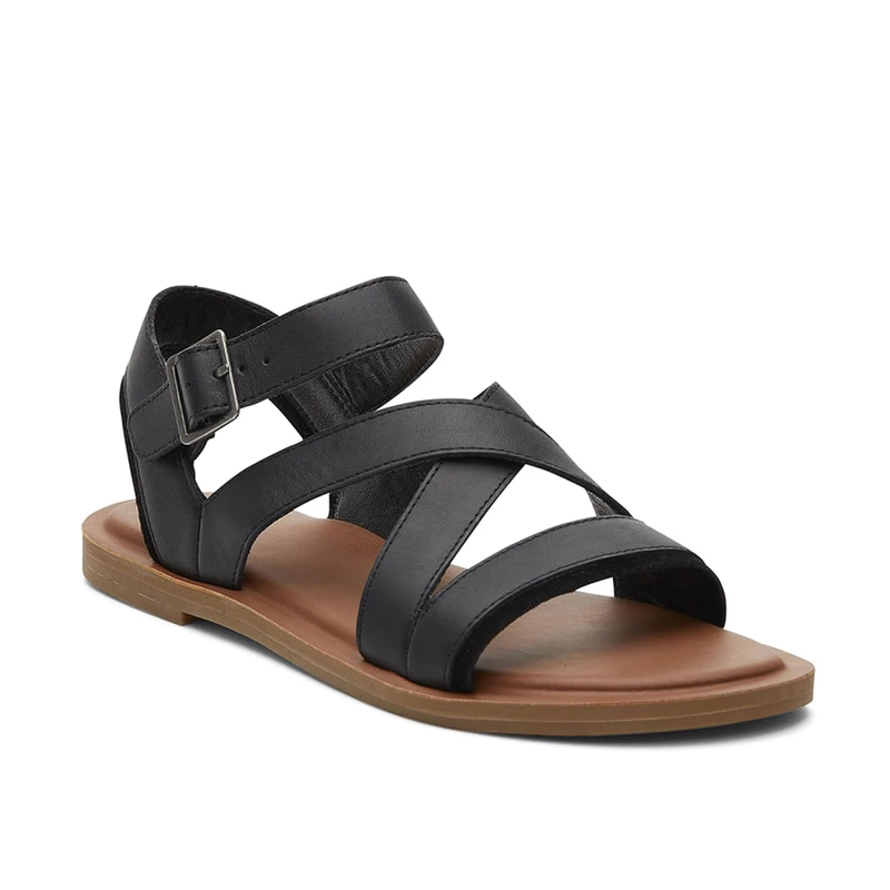 TOMS Women's Strappy Flat Sandals - CloudBound Insoles, Adjustable Buckle, Durable TPR Outsole, Versatile Style