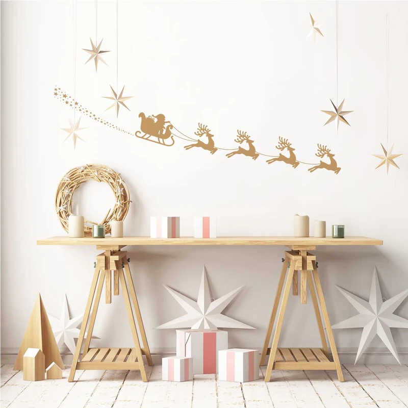Ambiance Sticker Christmas Merry Christmas Stickers Christmas Decoration for Bedroom and Living Room Santa Sleigh and Reindeer – H80 x L170 cm - Image 1