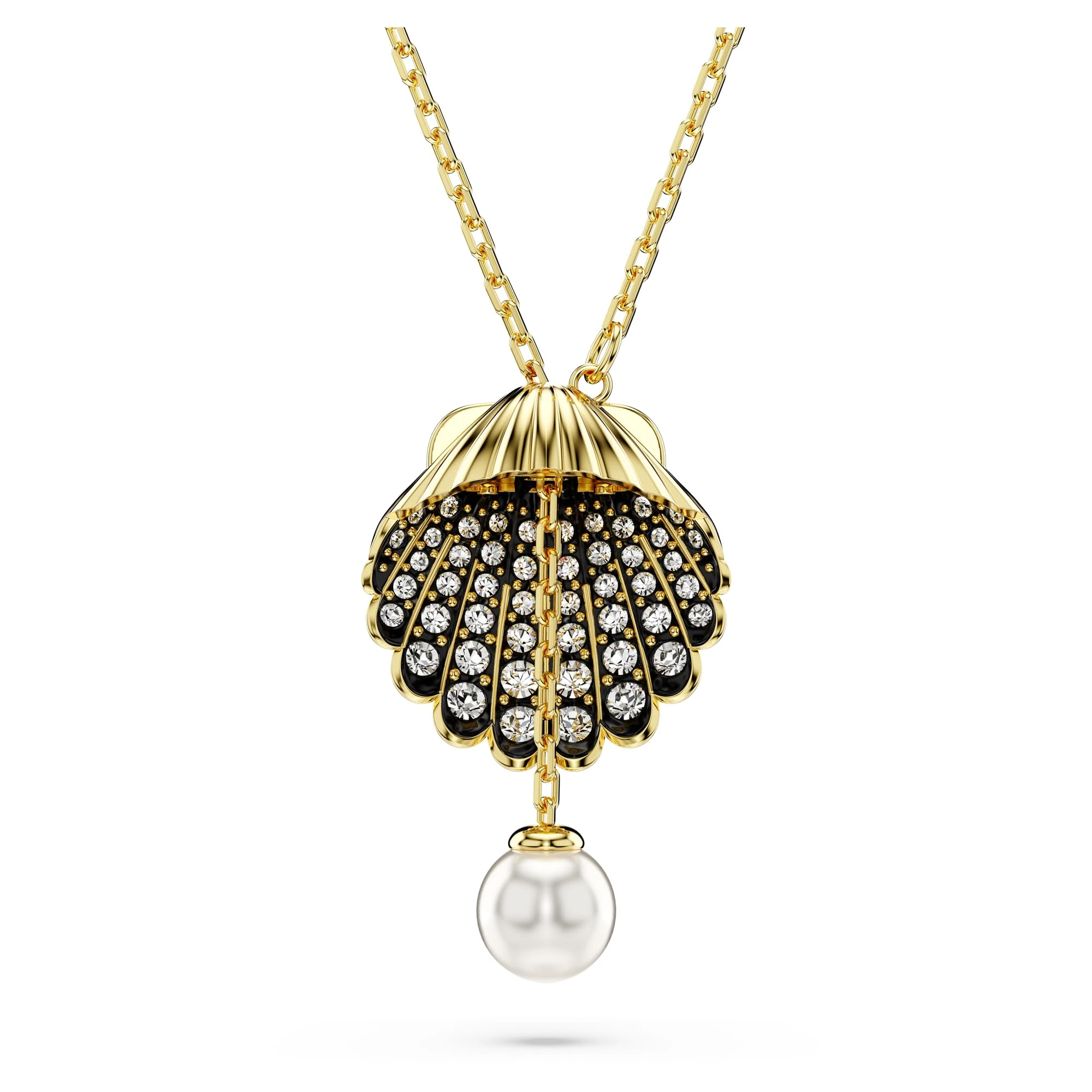 Swarovski Idyllia Y pendant, Crystal pearl, Shell, White, Gold-tone plated