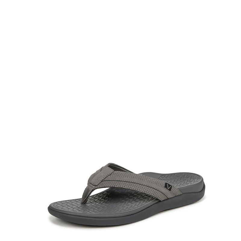 Vionic Men's Tide II Flip-Flop, Charcoal Grey Leather, 9 UK