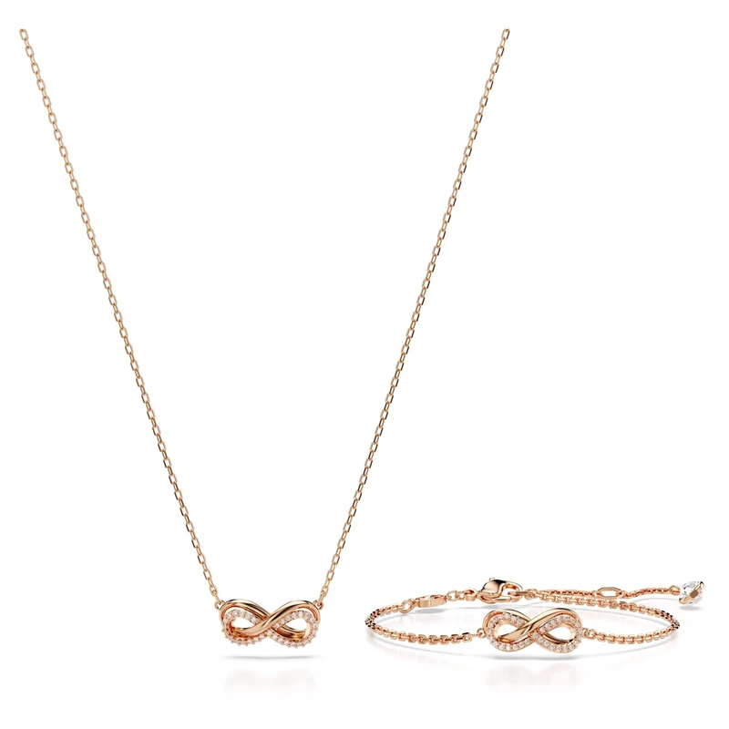 Swarovski Hyperbola set, Infinity, White, Rose gold-tone plated