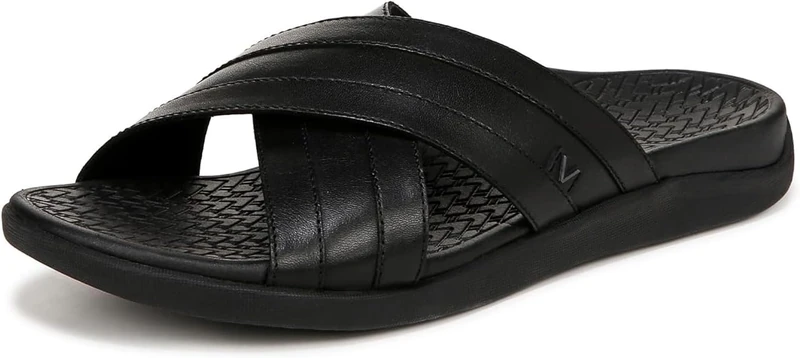 Vionic Men's Mtide Slide Sandal, Black Leather, 6 UK