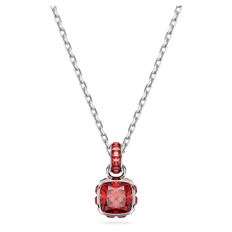 Swarovski Birthstone pendant, Square cut, July, Red, Rhodium plated