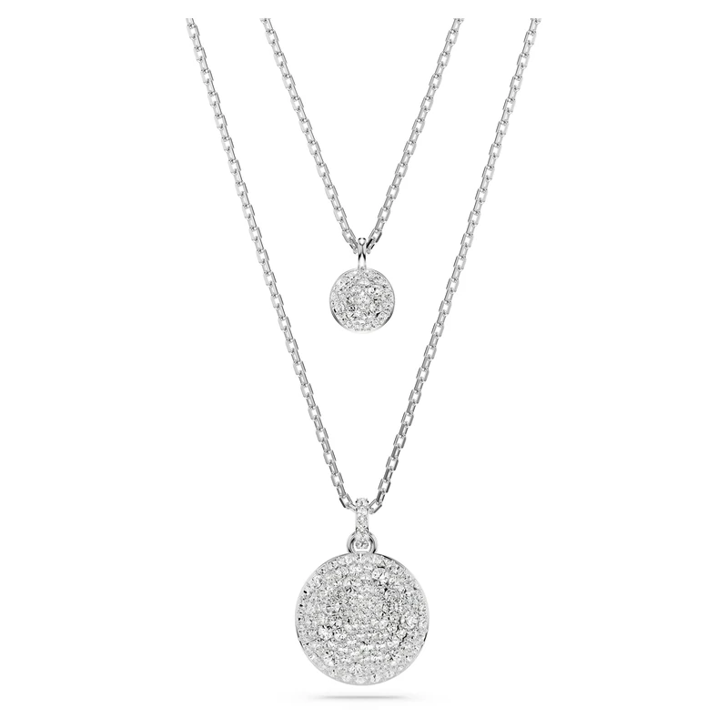 Swarovski Meteora layered pendant, White, Rhodium plated