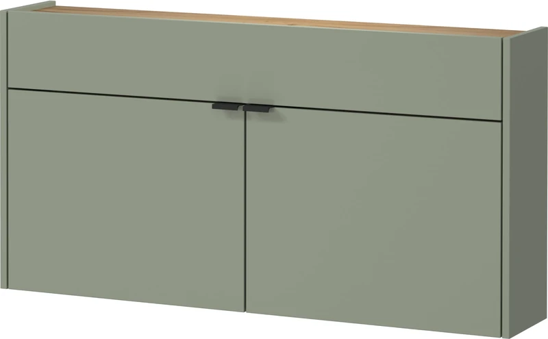Germania Hanging Shoe Cabinet 1398-629 GW-Ameca, in taupe Green/Oak, shallow depth, ideal for narrow hallways, 110 x 57 x 22 cm (WxHxD)