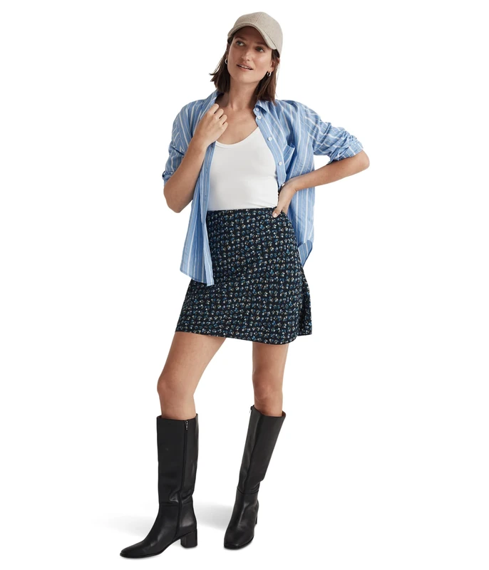 Madewell Layton Mini Slip Skirt - Floral Deep Indigo, Size 16