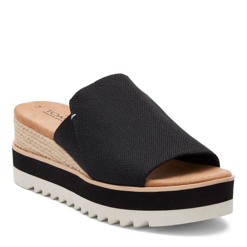 TOMS Women's Diana Mule Sandal, Black Wide Width Heavy Canvas, 5