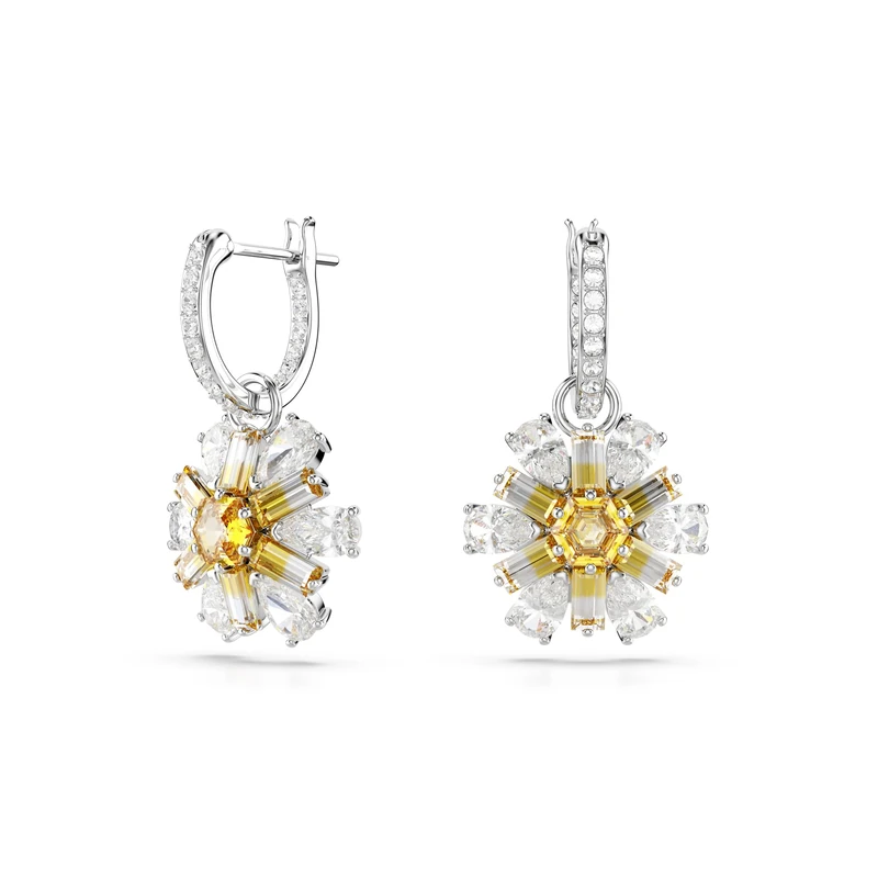 Swarovski Idyllia drop earrings, Flower, Yellow, Rhodium plated