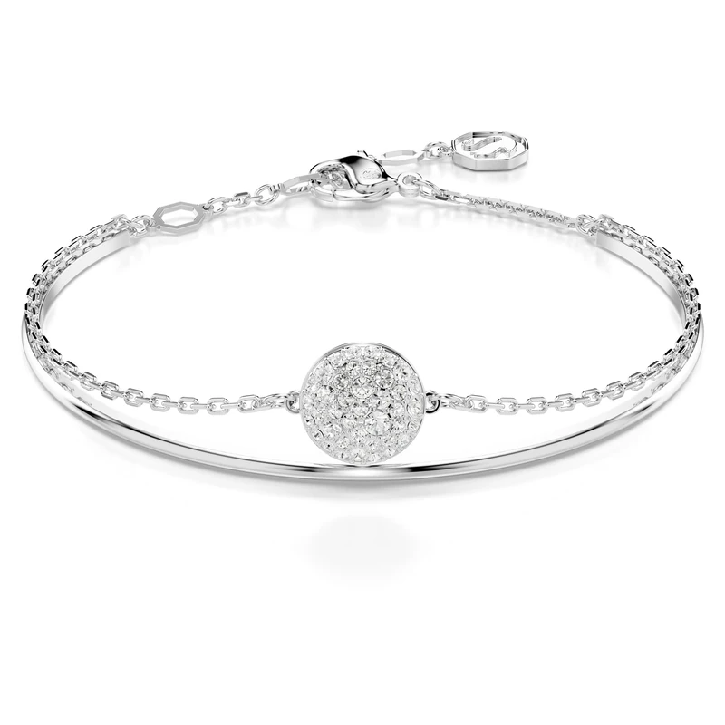 Swarovski Meteora bangle, White, Rhodium plated