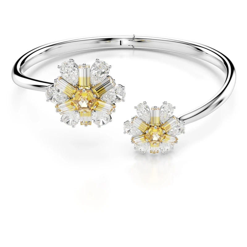 Swarovski Idyllia bangle, Flower, Yellow, Rhodium plated