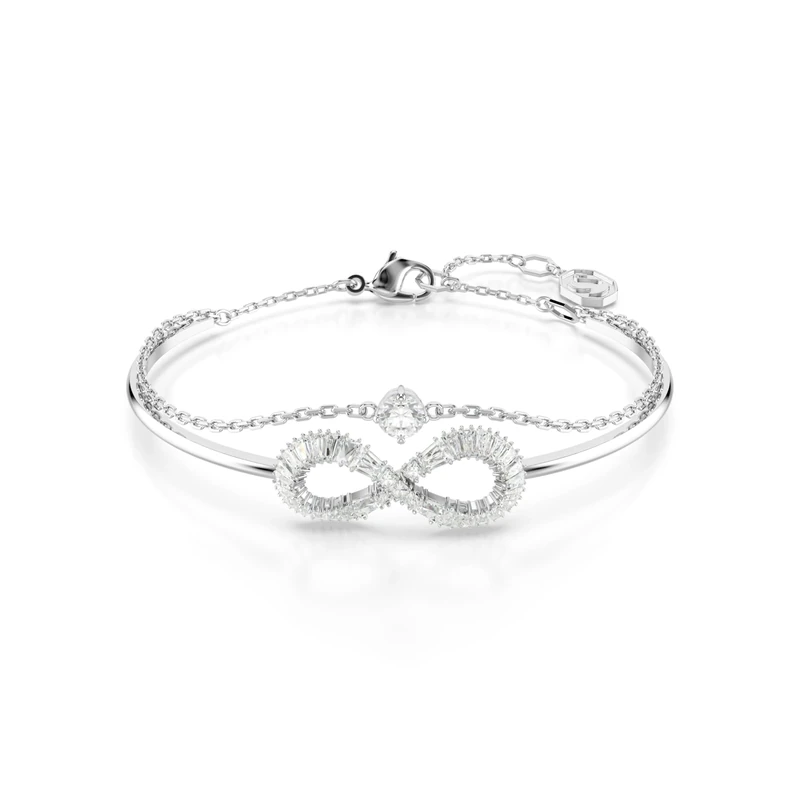 Swarovski Hyperbola bangle, Infinity, White, Rhodium plated